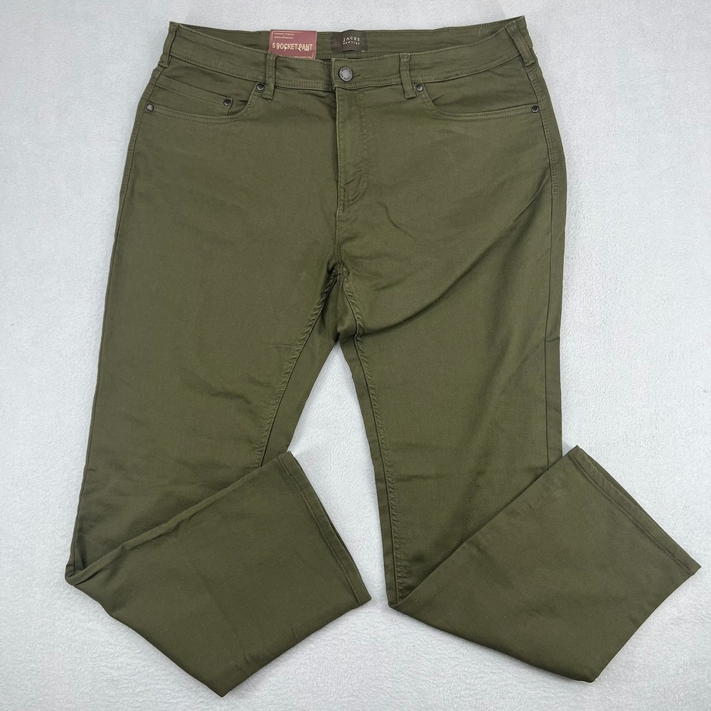 Jachs New York Mens Olive Green 5-Pocket Straight Leg Comfort Stretch Pants 38